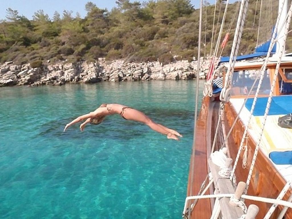 Boat jumps and dives into the water